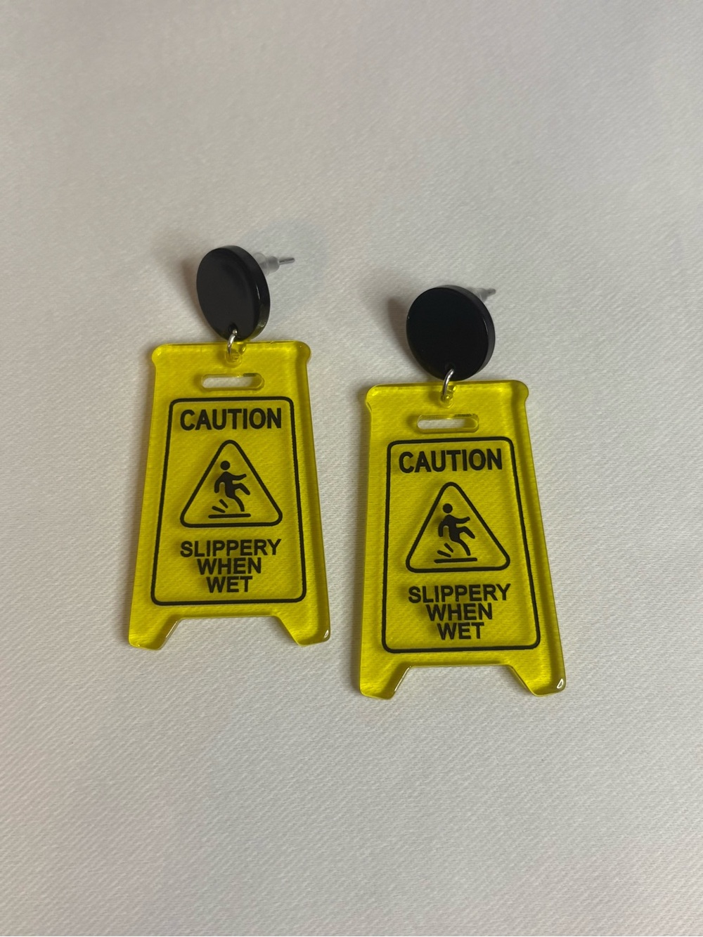 Handmade “Caution Slippery When Wet” Earrings